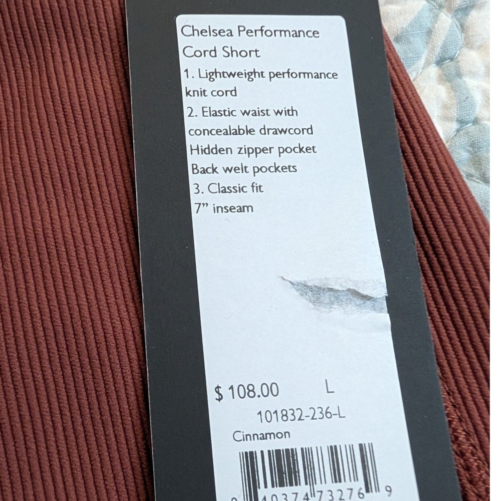 Rhone Chelsea Performance Cord Short Cinnamon Brown L Mens Large 7" New athletic - Picture 3 of 6
